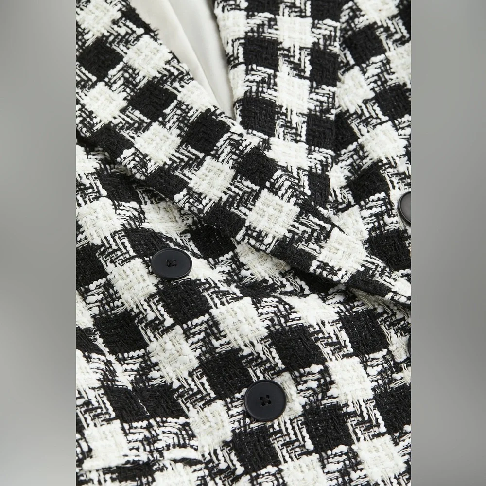H&M checkered black & white tweed blazer